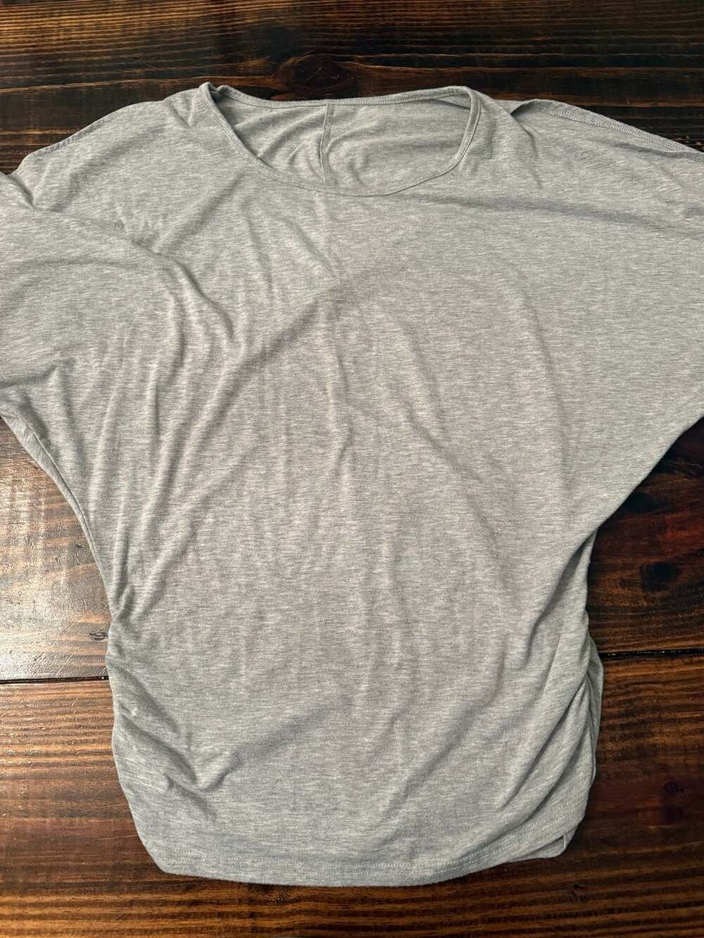 Women's Gray Dolman Batwing Sleeve Side Ruched T-Shirt XXL